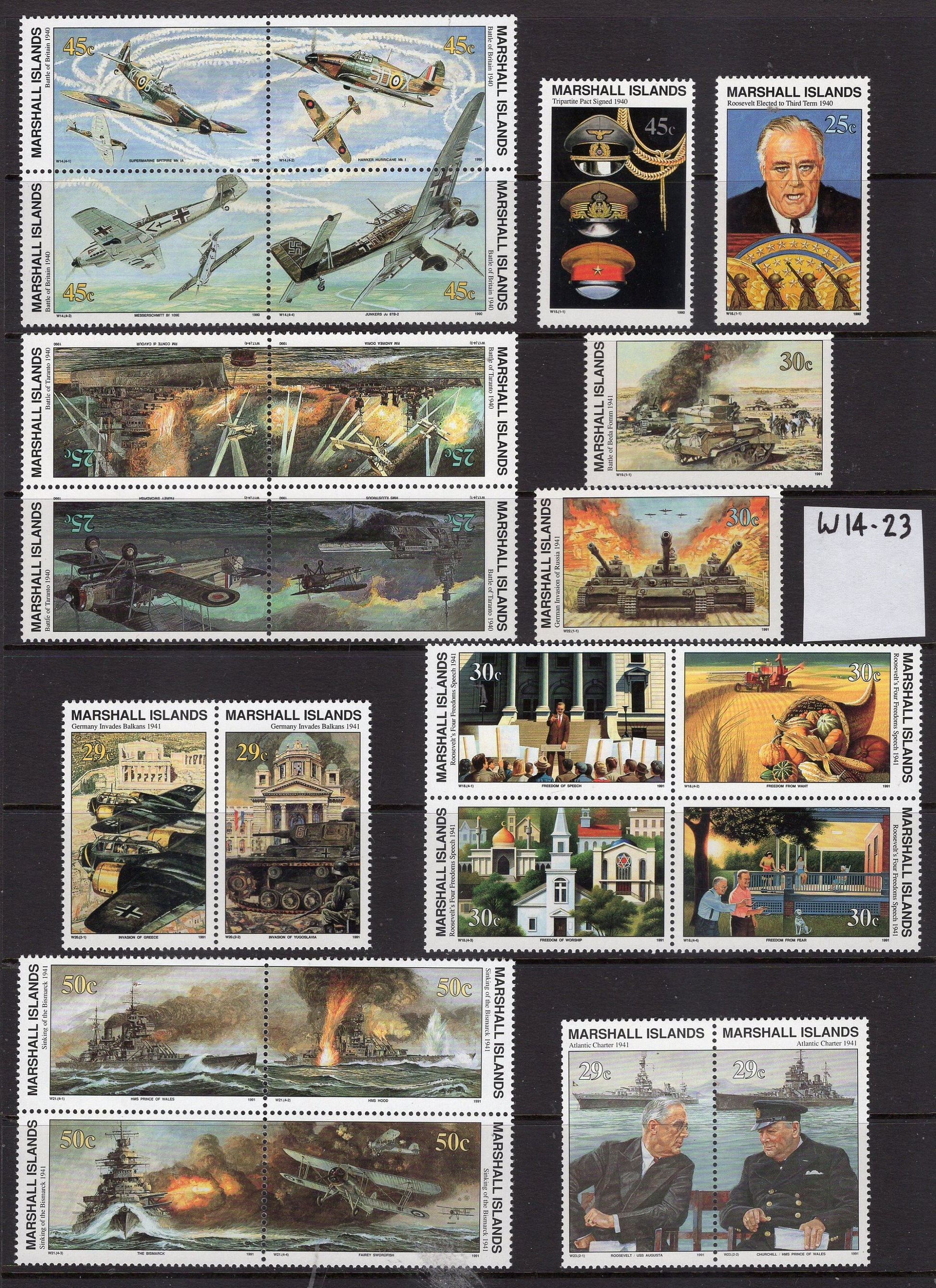 WORLD WAR II WW2 History 1939-1945 Hiroshima Iwo Jima shown on 155 Marshall Islands VFNHStamps - Vintage1989-95 - Stock# WW2 