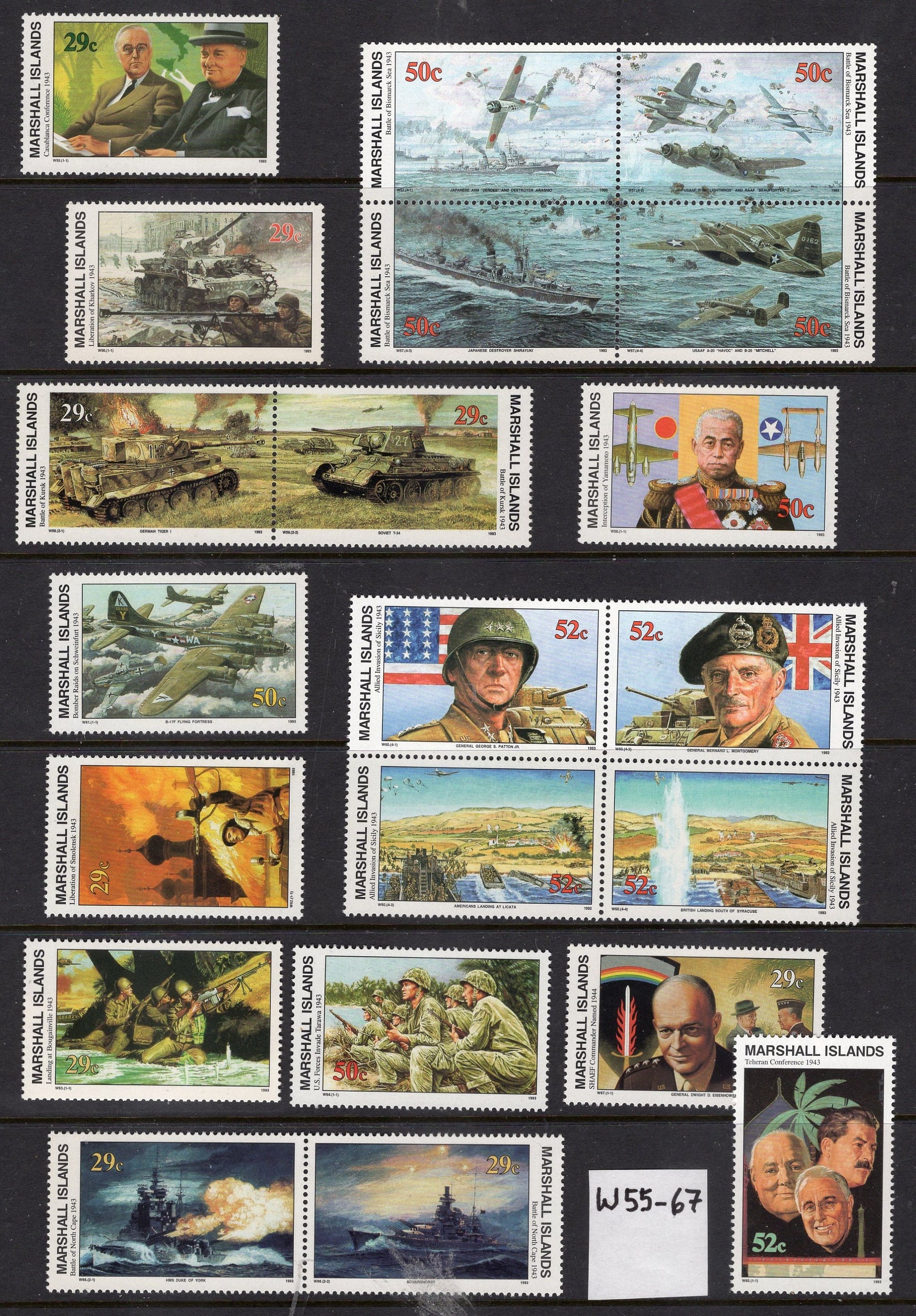 WORLD WAR II WW2 History 1939-1945 Hiroshima Iwo Jima shown on 155 Marshall Islands VFNHStamps - Vintage1989-95 - Stock# WW2 