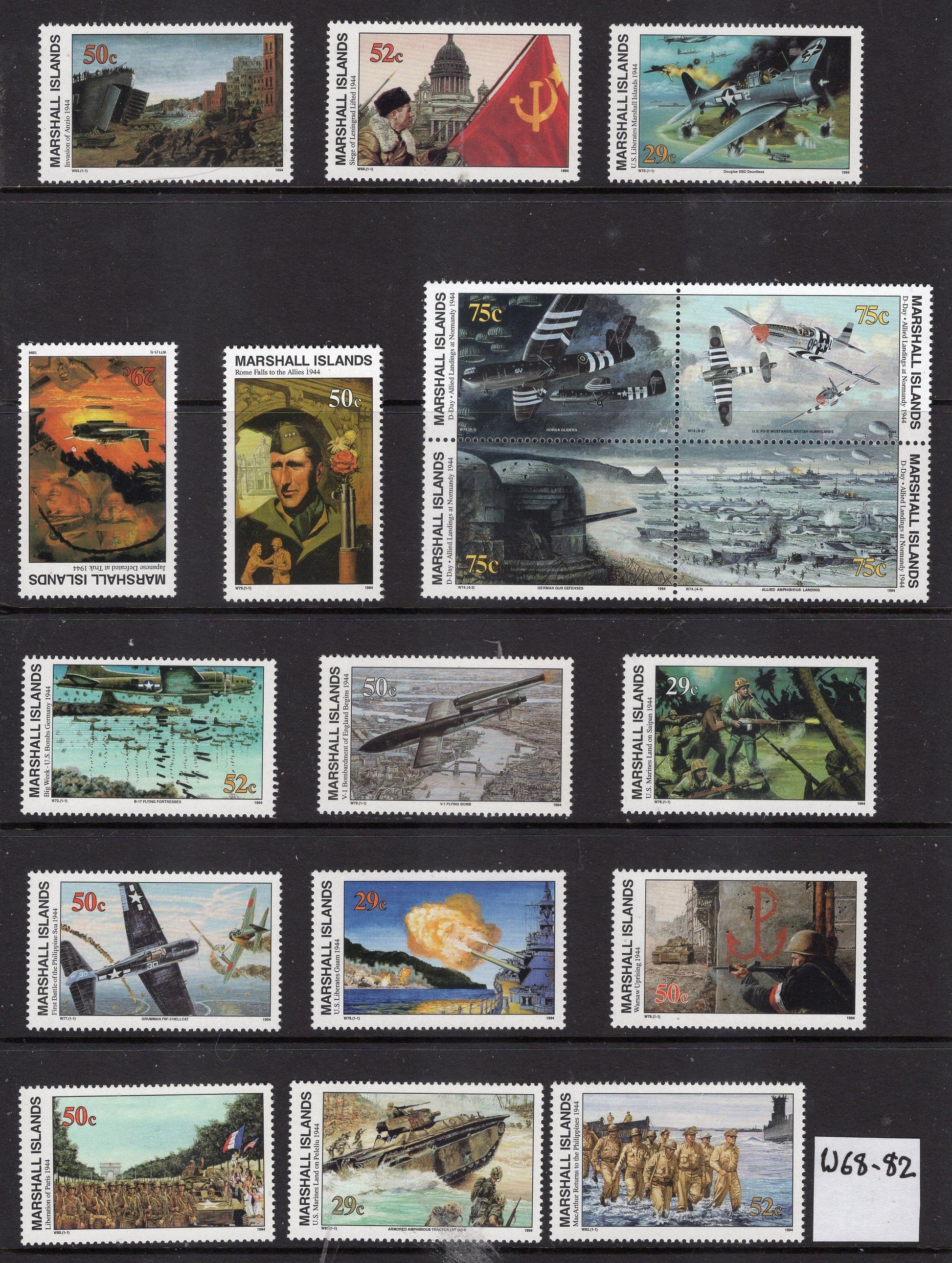 WORLD WAR II WW2 History 1939-1945 Hiroshima Iwo Jima shown on 155 Marshall Islands VFNHStamps - Vintage1989-95 - Stock# WW2 
