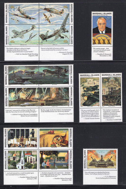 WORLD WAR II WW2 History 1939-1945 w/ Descriptive Tabs shown on 155 Marshall Islands VFNHStamps - Vintage1989-95-Stock# WW2Tab