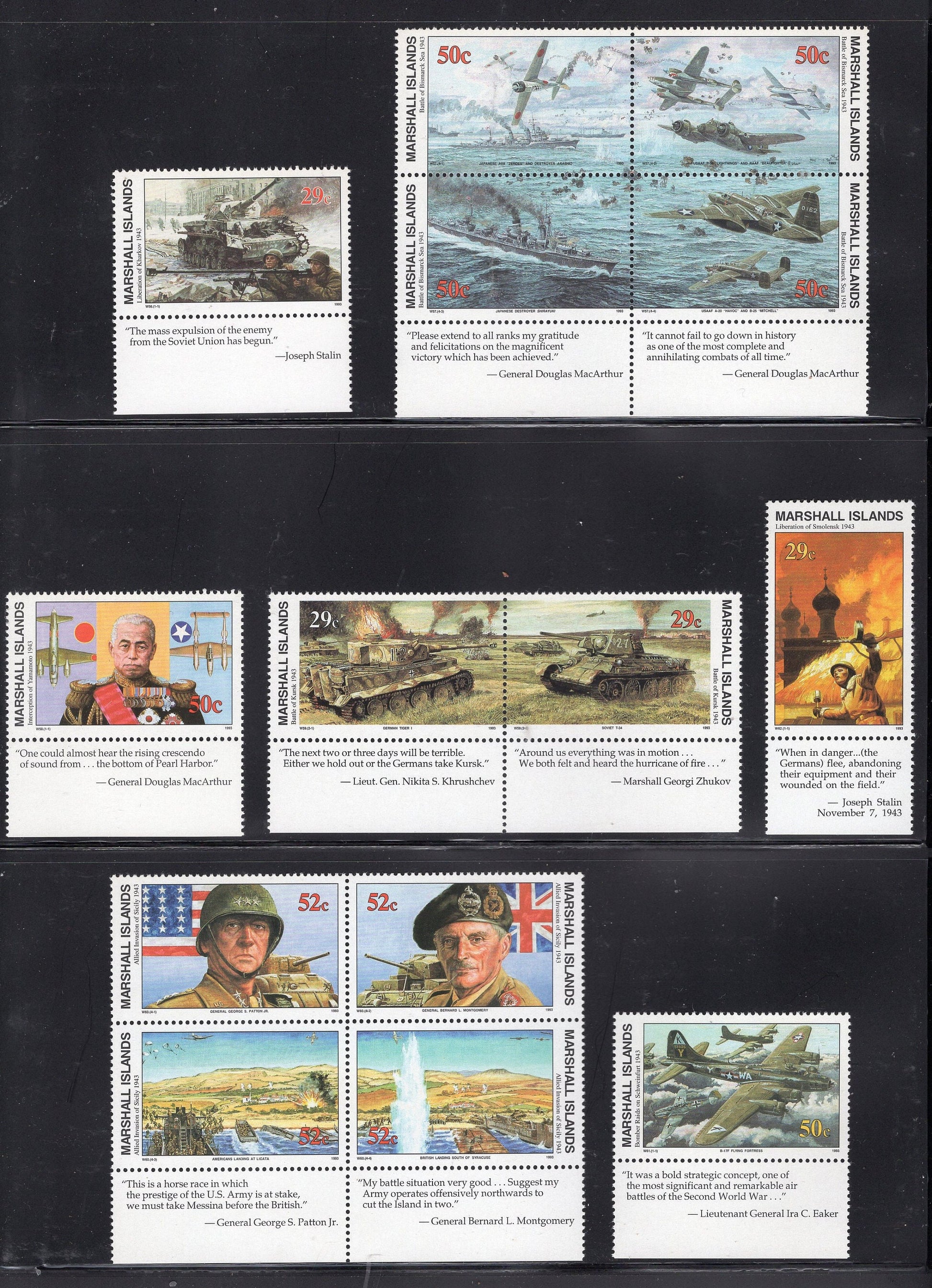 WORLD WAR II WW2 History 1939-1945 w/ Descriptive Tabs shown on 155 Marshall Islands VFNHStamps - Vintage1989-95-Stock# WW2Tab