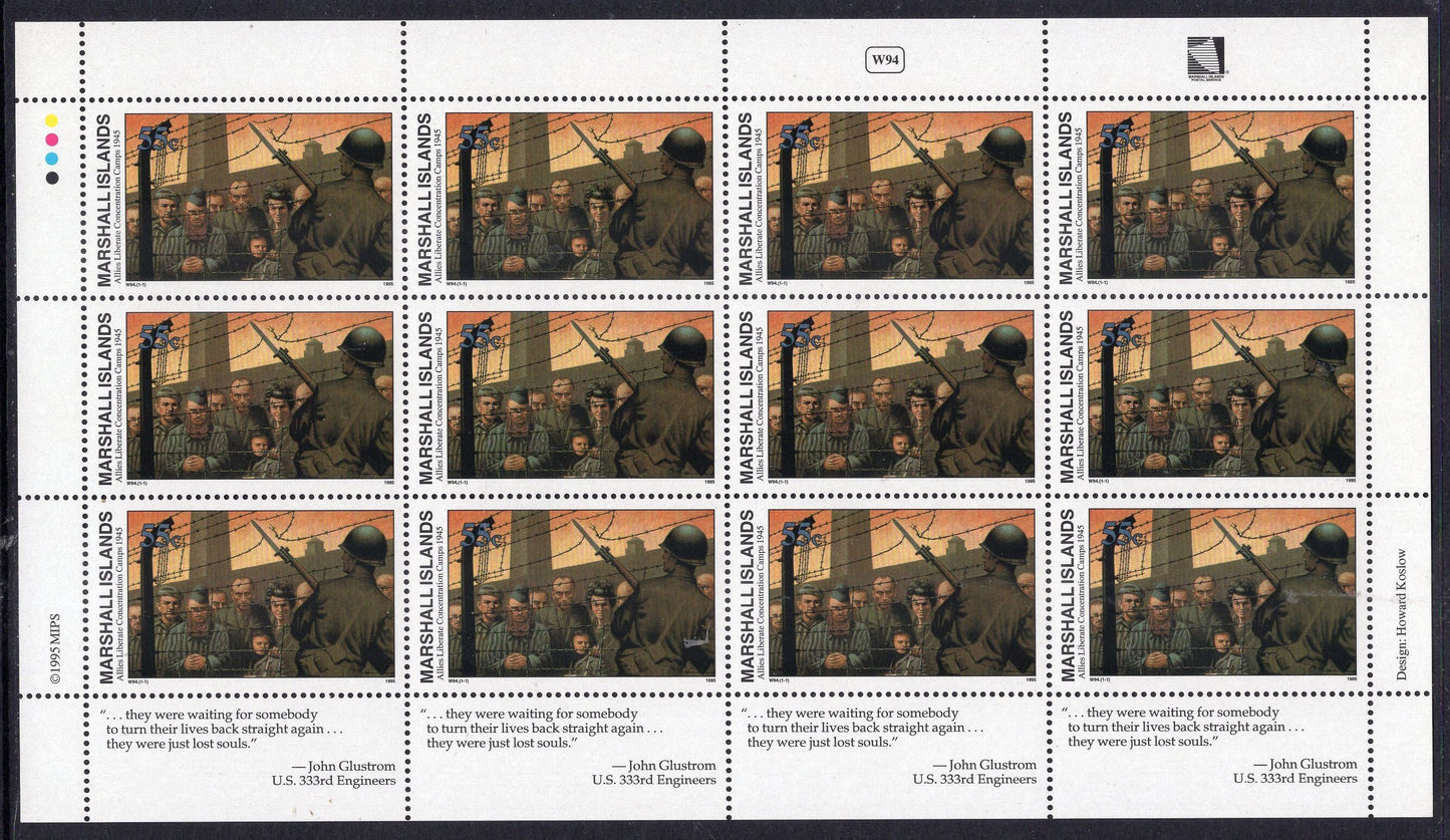 CONCENTRATION CAMPS FREED Jewish Holocaust Military War 2 Marshall Islands Sheet of 12 with Tabs - Vintage 1995 - Stock# 512SH