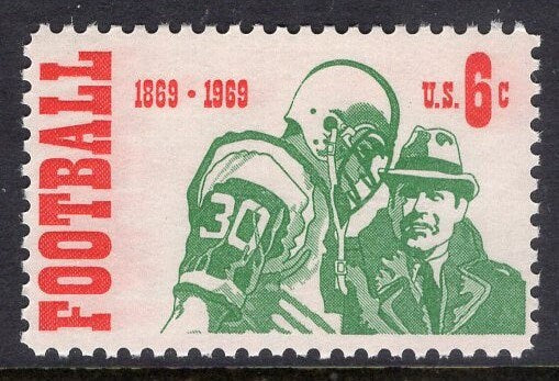 10 INTERCOLLEGIATE FOOTBALL ANNIVERSARY Player and Coach Mint Fresh USa Stamps - Vintage 1969 - Stock# 1382 