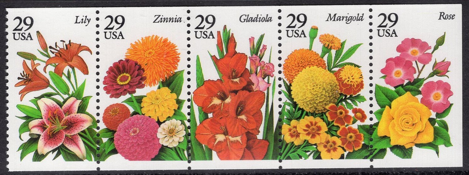 GARDEN FLOWERS BEAUTIFUL 20 Different 29c or 32c Exquisite Bright Hyacinth Tulip Lily Mum Crocus +15 More USa -Vintage 1993 