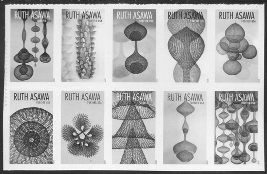 RUTH ASAWA DECORATIVE Block of 10 Different Stamps Art Designs) Wedding Bright Fresh 