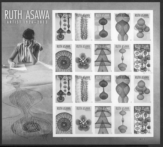 RUTH ASAWA DECORATIVE Sheet of 20 Stamps (2 each of 10 different Art Designs) Wedding Bright Fresh FreeUSA Ship