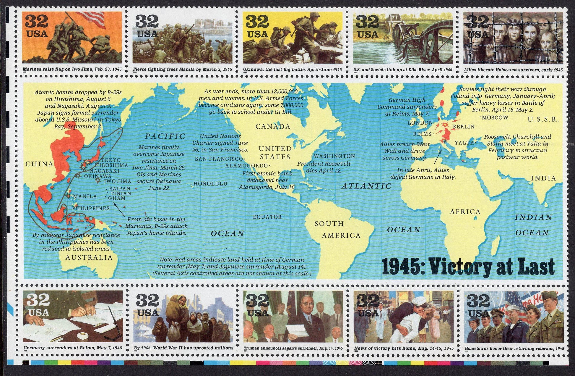 50 WORLD WAR II 2 United States Mint Stamps -Complete Collection of 5 Sheets of 10 (see 5 additional scans) - Vintage 1991-95 