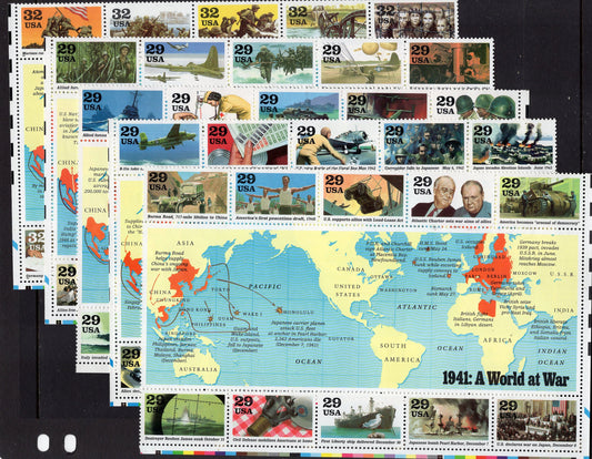 50 WORLD WAR II 2 United States Mint Stamps -Complete Collection of 5 Sheets of 10 (see 5 additional scans) - Vintage 1991-95 