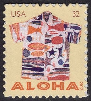 100 HAWAII ALOHA SHIRTS Assorted Surfers Flowers Shells Fish (see all scans) - Unused Fresh, Bright Stamps - Vintage 2012 
