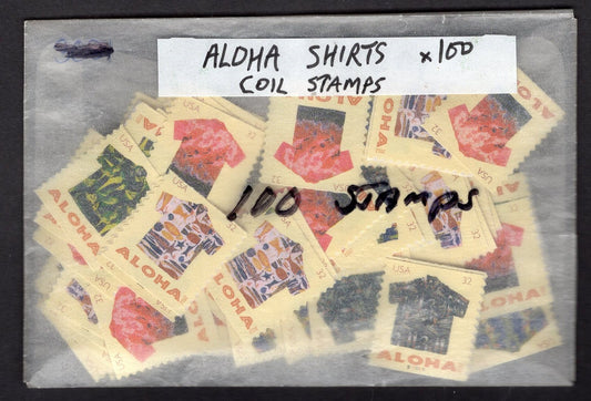 100 HAWAII ALOHA SHIRTS Assorted Surfers Flowers Shells Fish (see all scans) - Unused Fresh, Bright Stamps - Vintage 2012 