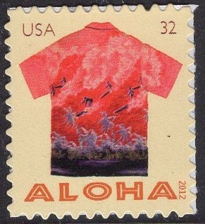 100 HAWAII ALOHA SHIRTS Assorted Surfers Flowers Shells Fish (see all scans) - Unused Fresh, Bright Stamps - Vintage 2012 