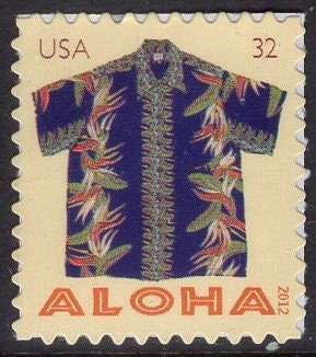 100 HAWAII ALOHA SHIRTS Assorted Surfers Flowers Shells Fish (see all scans) - Unused Fresh, Bright Stamps - Vintage 2012 