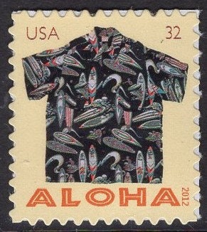 100 HAWAII ALOHA SHIRTS Assorted Surfers Flowers Shells Fish (see all scans) - Unused Fresh, Bright Stamps - Vintage 2012 