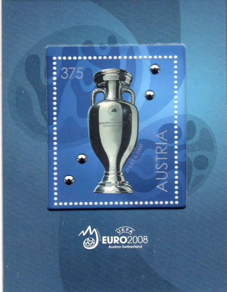 SWAROVSKI SOCCER FOOTBALL Crystals in Souvenir Sheet with Stamp from Austria - Unusual, Great Gift! -Vintage 2008-Stock# 2161 
