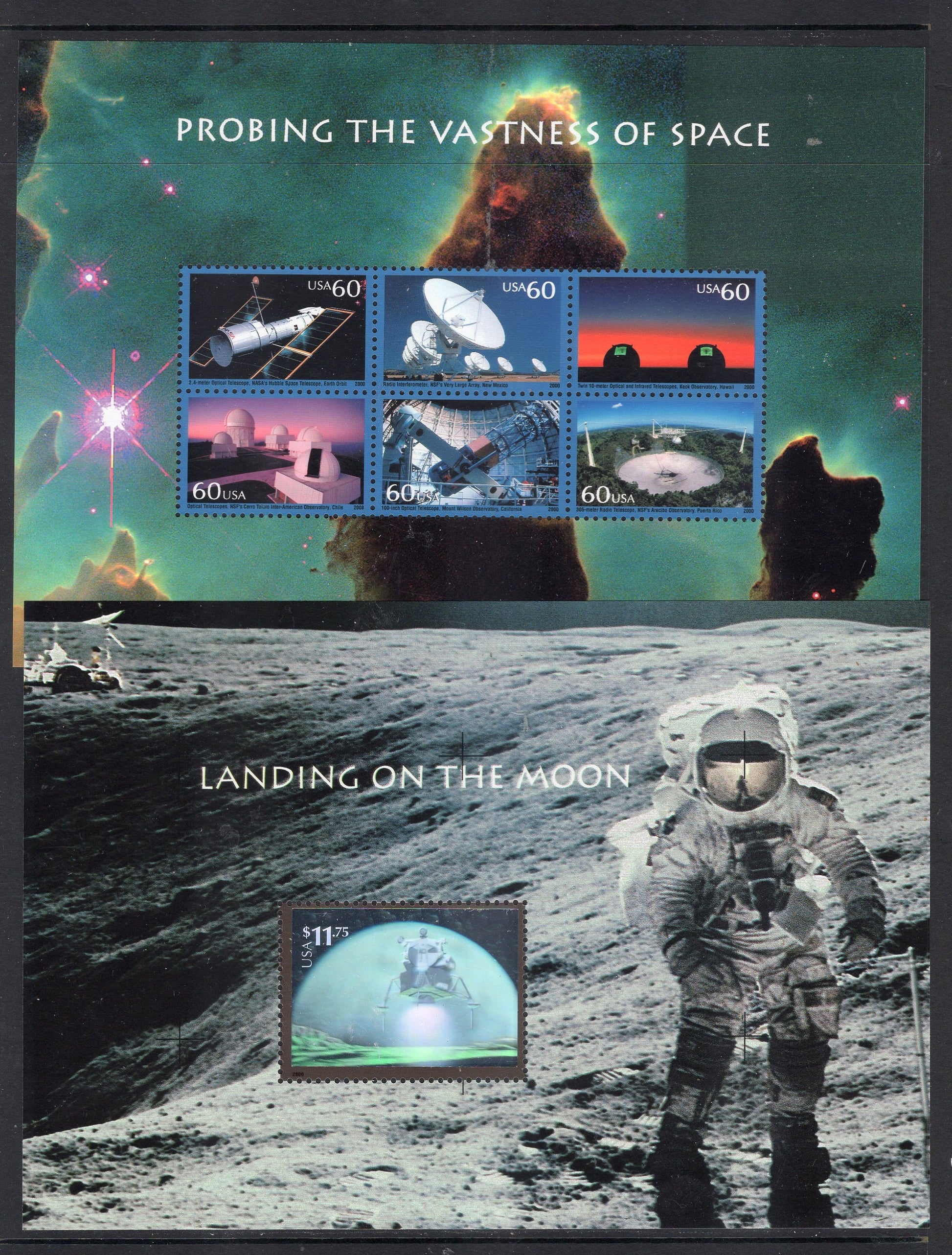SPACE ACHIEVEMENT EXPLORATION Holograms (see scans for examples) 5 Different Sheets of 1 to 6 Stamps -Stock# 3409S-Vintage 2000-FreeUSA Ship
