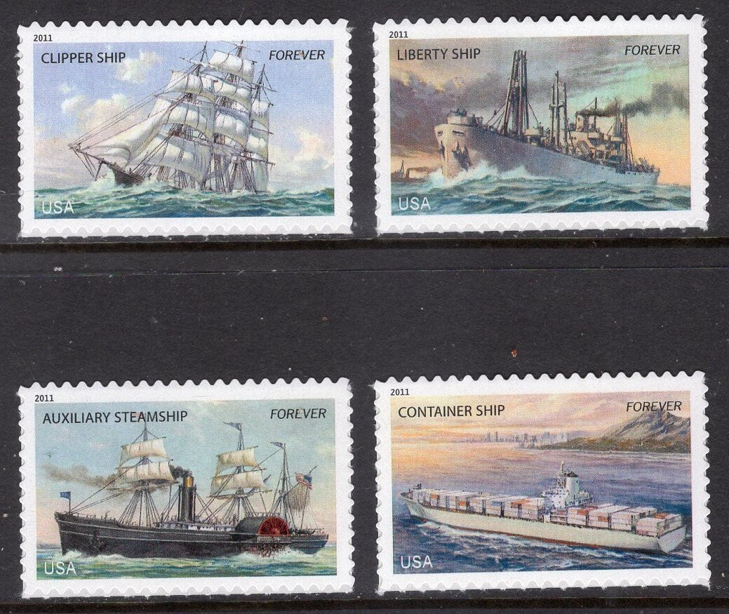 MERCHANT MARINE Decorative Sheet of 20 Stamps (4 different Ship Designs) Bright Fresh - Vintage 2011 Stock# 4548 