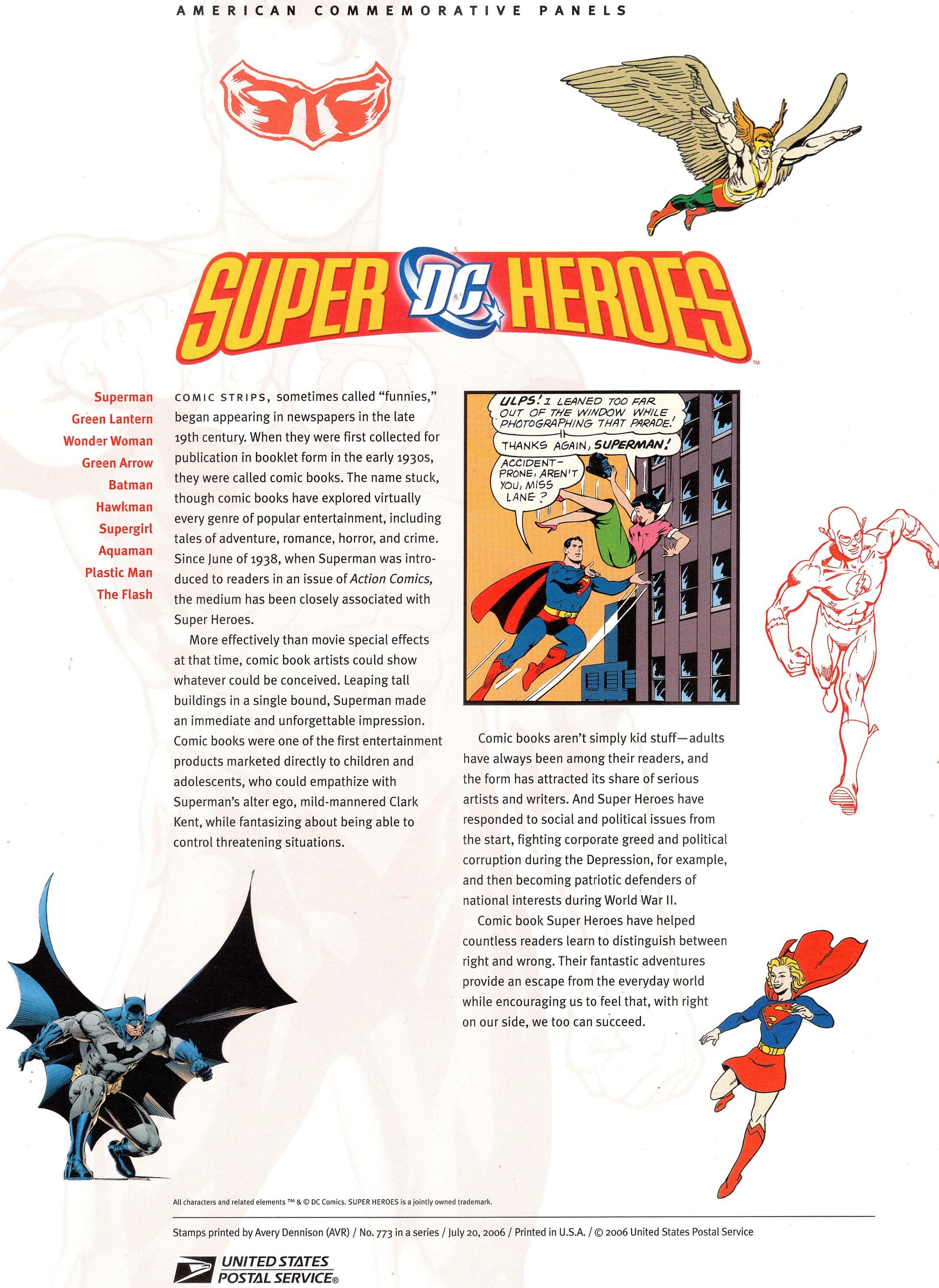 SUPER HEROES Two Special Commemorative Panels Superman BATMAN + Actual Stamps + Illustrations and Text Great Gift 8.5x11 '06 