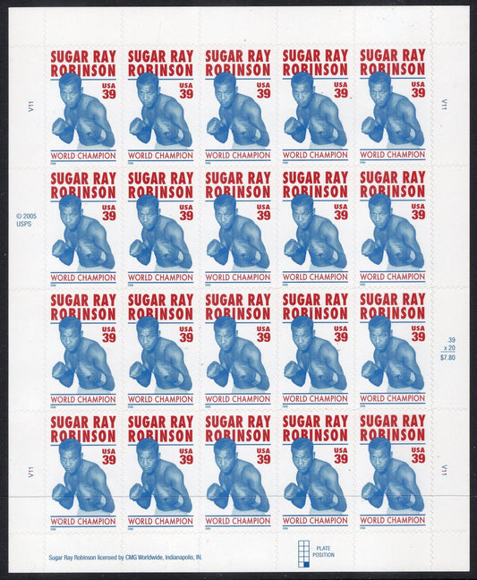 SUGAR RAY ROBINSON Boxing Champion Sheet of 20 Black American Unused Fresh Bright Usa Postage Stamps - Vintage 2006- St# 4020 
