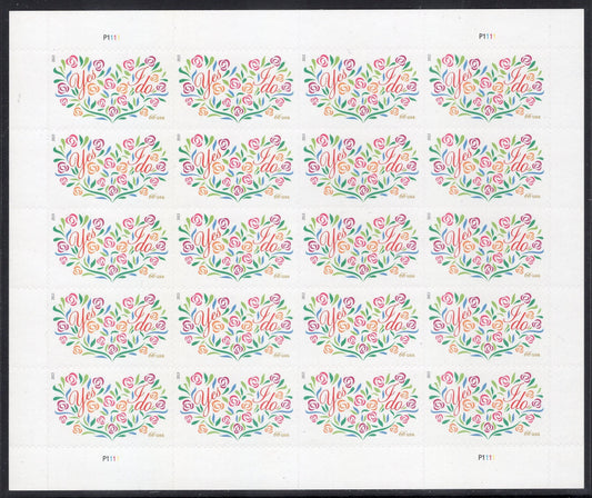 66c WEDDING FLOWERS, HEART Sheet of 20 Self-adhesive Postage Stamps Invitations Thank You Save-the-Date- Vintage 2013 