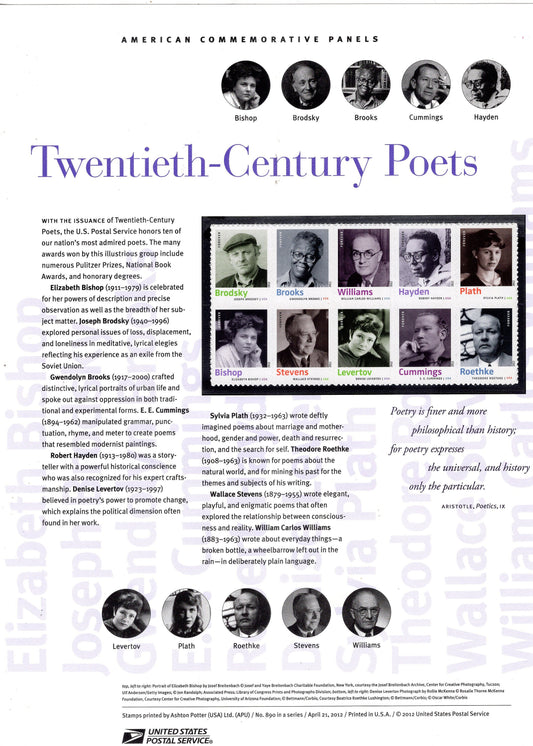 POETS PLATH BROOKS Williams Cummings Special Commemorative Panel plus Actual Stamps + Illustrations Text Great Gift 8.5x11 '12