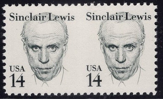 Sinclair LEWIS ERROR STAMPS - No Perforations between the two stamps! Writer Author Babbitt Arrowsmith Elmer Gantry 