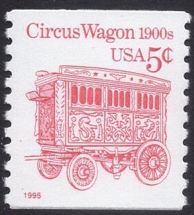 10 CIRCUS WAGON - RED Bright, Fresh USa Postage Stamps - We will send some of each design - Vintage 1992-95 - Stock# 2452x 
