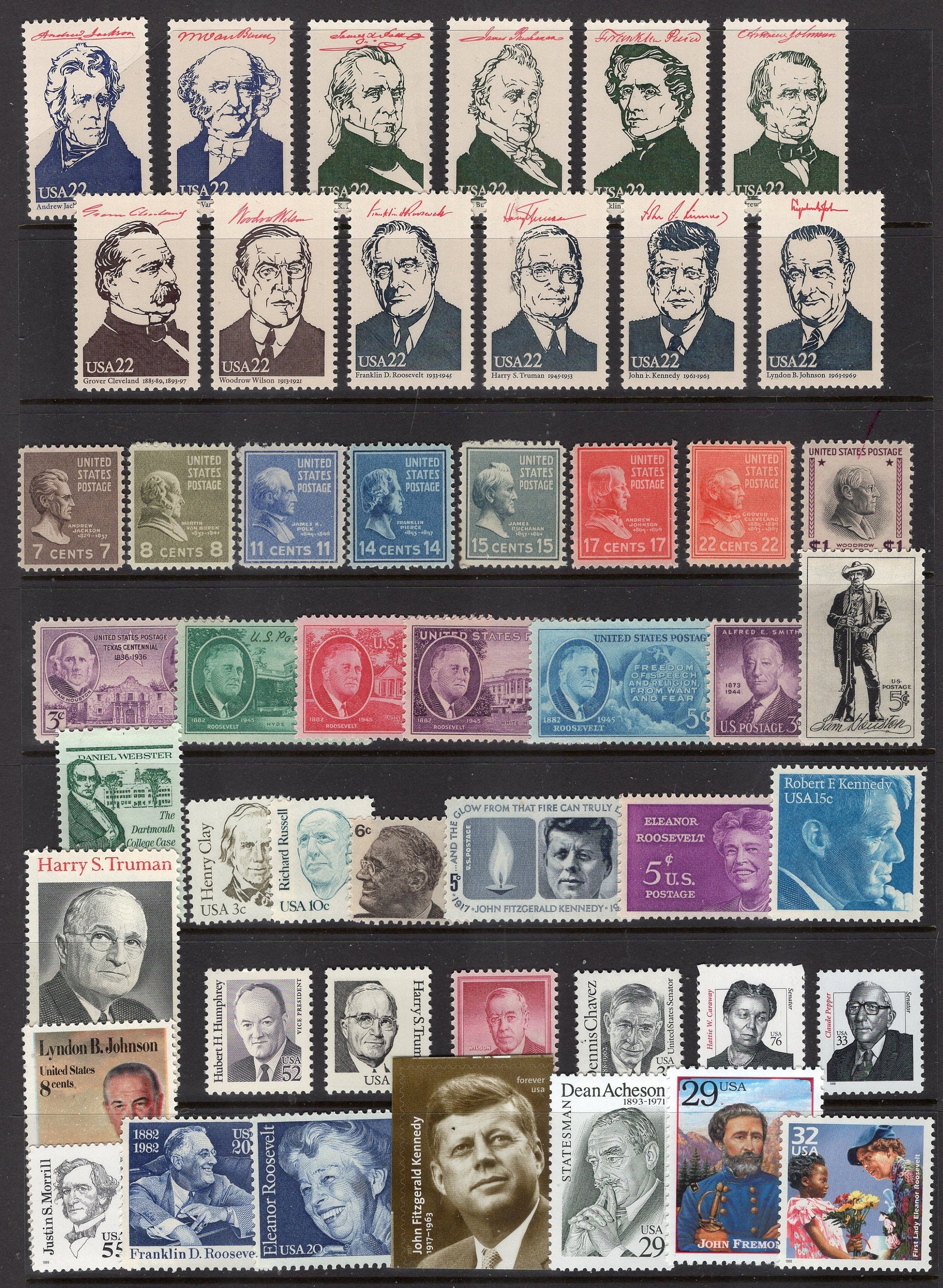 PROMINENT DEMOCRATS ROOSEVELT to Kennedy 49 Different Stamps - Johnson Jackson Wilson Truman - Mint - Vintage 1938-onwards 