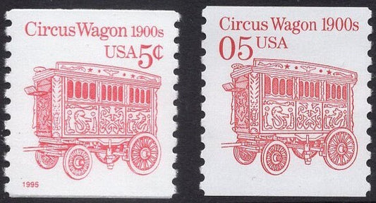 10 CIRCUS WAGON - RED Bright, Fresh USa Postage Stamps - We will send some of each design - Vintage 1992-95 - Stock# 2452x 