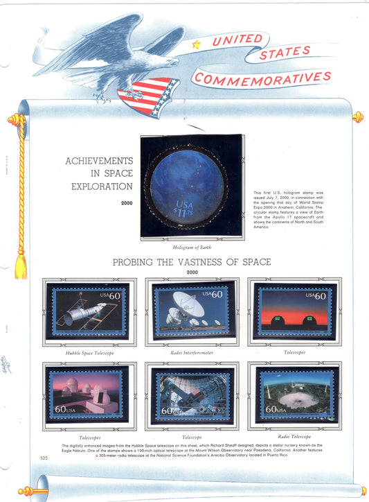 SPACE ACHIEVEMENT EXPLORATION Complete Set of 15 Stamps including Holograms (see scans) Album page not included)- Vintage 2000