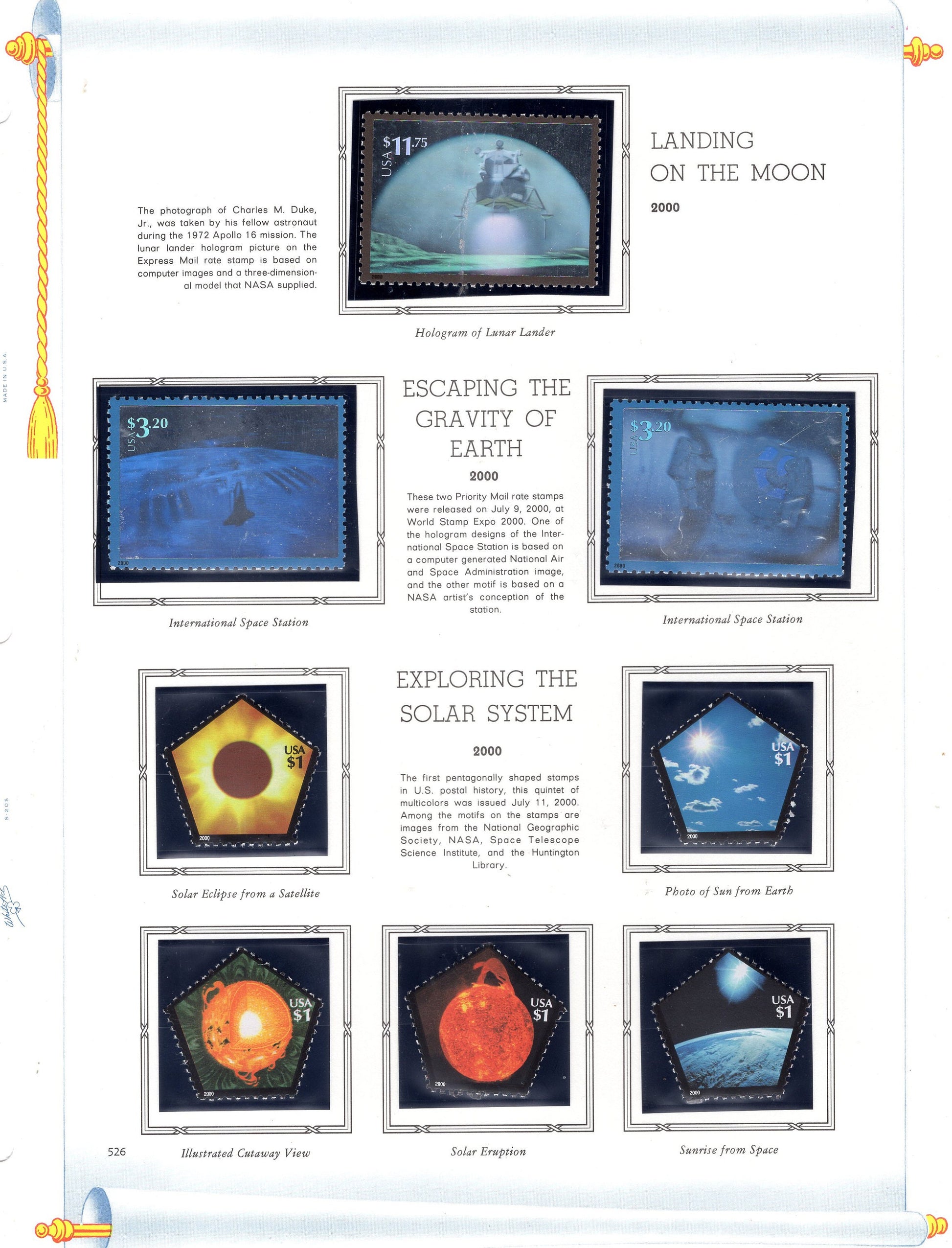 SPACE ACHIEVEMENT EXPLORATION Complete Set of 15 Stamps including Holograms (see scans) Album page not included)- Vintage 2000