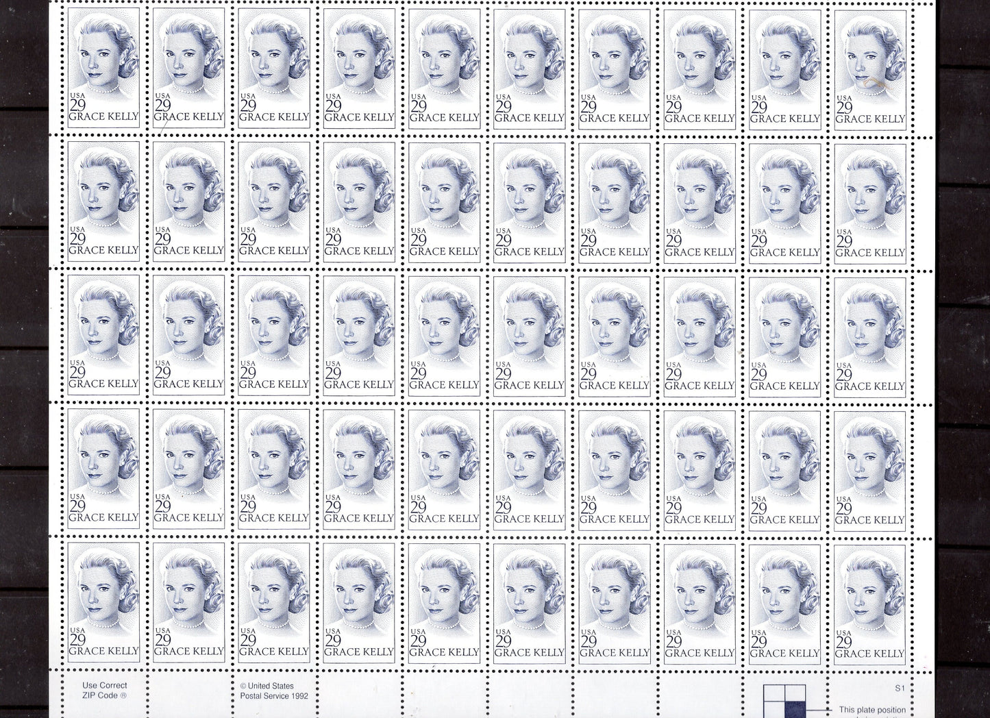 GRACE KELLY PRINCESS of Monaco Actress Sheet is Complete - but scanner trimmed - Scarce Bright Fresh- Vintage 1993 ping