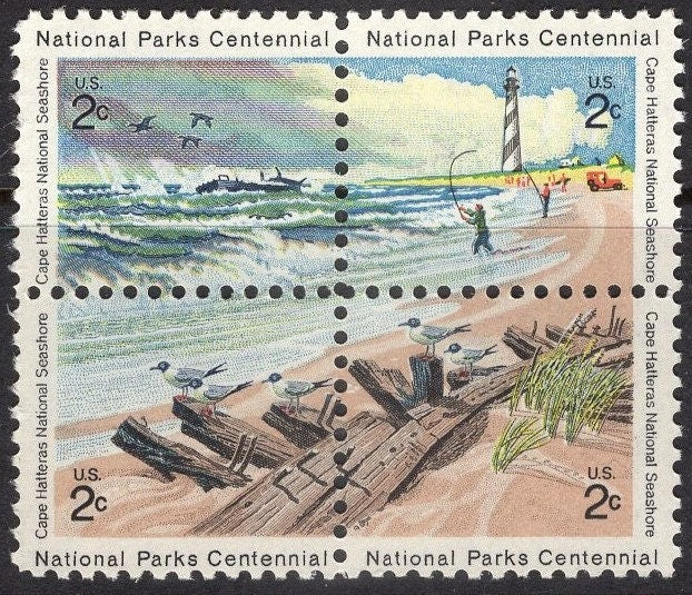 CAPE HATTERAS SCENES including Lighthouse Sheet of 100 Fresh Colorful Stamps - Vintage 1972 ping