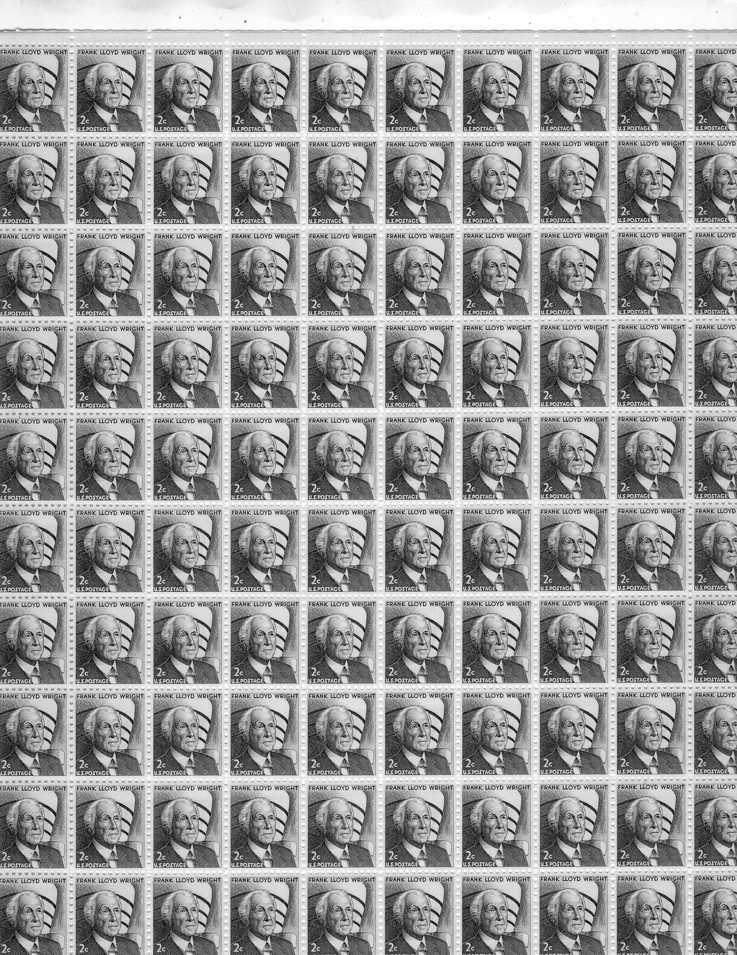 FRANK Lloyd WRIGHT + GUGGENHEIM Museum Complete Sheet of 100 - Tough to find this Vintage 1965 Sheet!! Fresh Postage Stamps 