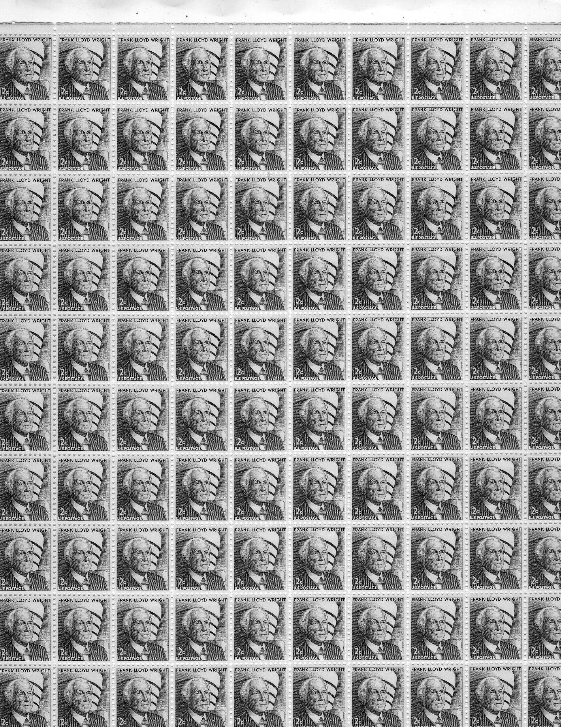 FRANK Lloyd WRIGHT + GUGGENHEIM Museum Complete Sheet of 100 - Tough to find this Vintage 1965 Sheet!! Fresh Postage Stamps 