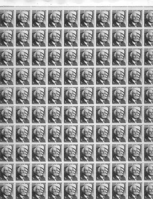 FRANK Lloyd WRIGHT + GUGGENHEIM Museum Complete Sheet of 100 - Tough to find this Vintage 1965 Sheet!! Fresh Postage Stamps 
