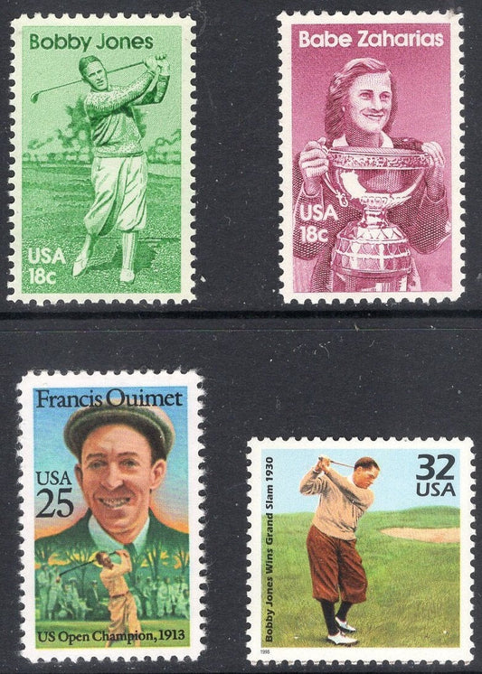 GREAT GOLFERS - All OPEN Winners: Bobby Jones Francis Quimet "Babe" Zaharias Group of 4 Mint USa Stamps Quantity Available 