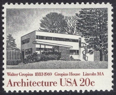 8 (2 Blocks) FALLINGWATER Architecture WRIGHT SAARINEN Gropius van der Rohe Stamps Fresh Bright Postage Stamps - Vintage 1982 