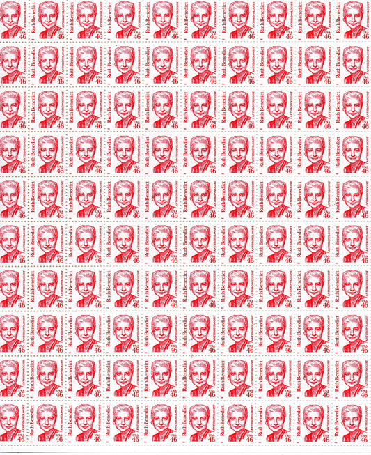 RUTH BENEDICT ANTHTHROPOGIST Folklorist Margaret Mead Vasser Complete Sheet of 100 - Tough to find this Fresh Postage Stamps 