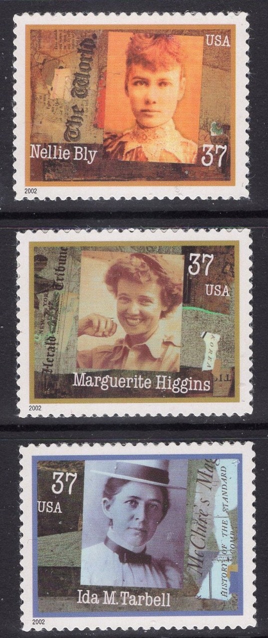 9 WOMEN JOURNALISTS - 3 each of: Nellie BLY - H Higgins - Ida Tarbell Bright Fresh USa Postage Stamps - Vintage 2002 - #3666 