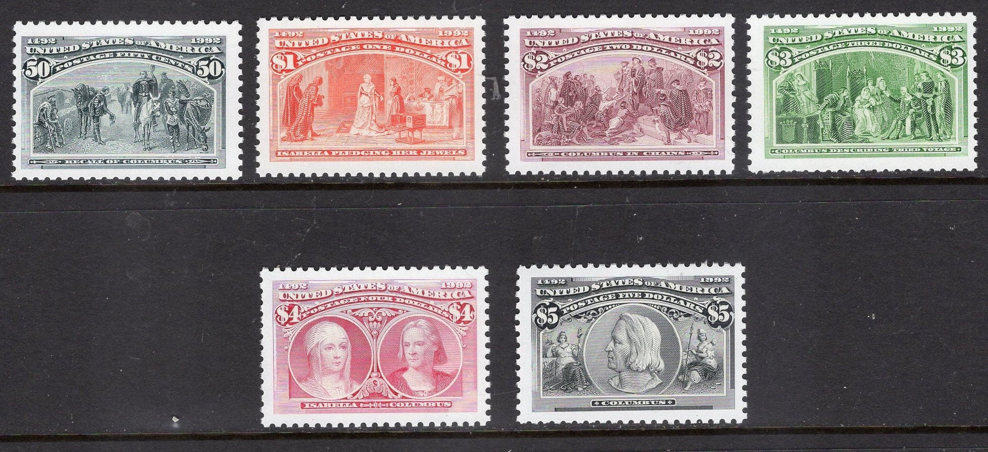 COLUMBIAN STAMPS 1992 Official Re-issue of the scarce 1892 First Commemoratives Valid for Use Today-Bright Postage Vintage1992