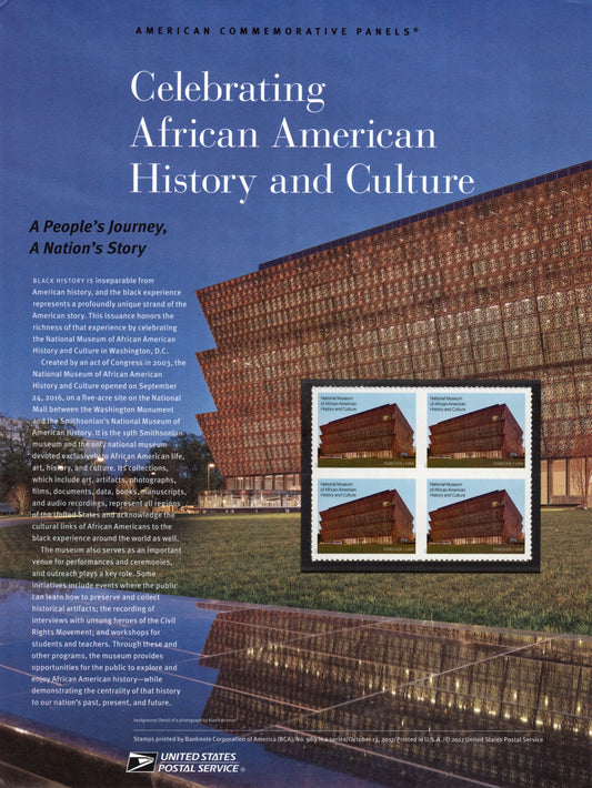 AFRICAN AMERICAN HISTORY Culture Museum Commemorative Panel w/ Block of 4 Illustrations Text Great Gift 8.5x11 989