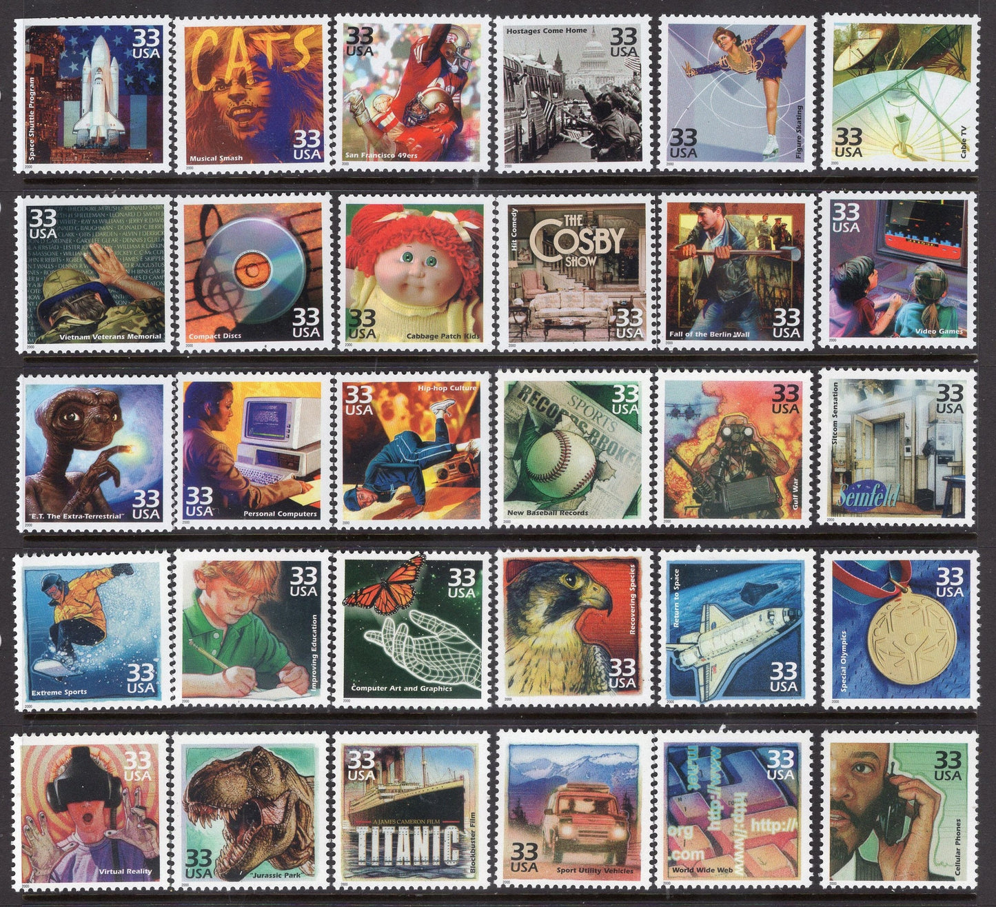 CELEBRATE the CENTURY 150 Lovely MINT Stamps - See 4 Scans Showing Important Events / Scenes 20th Century - Vintage 1998-2000