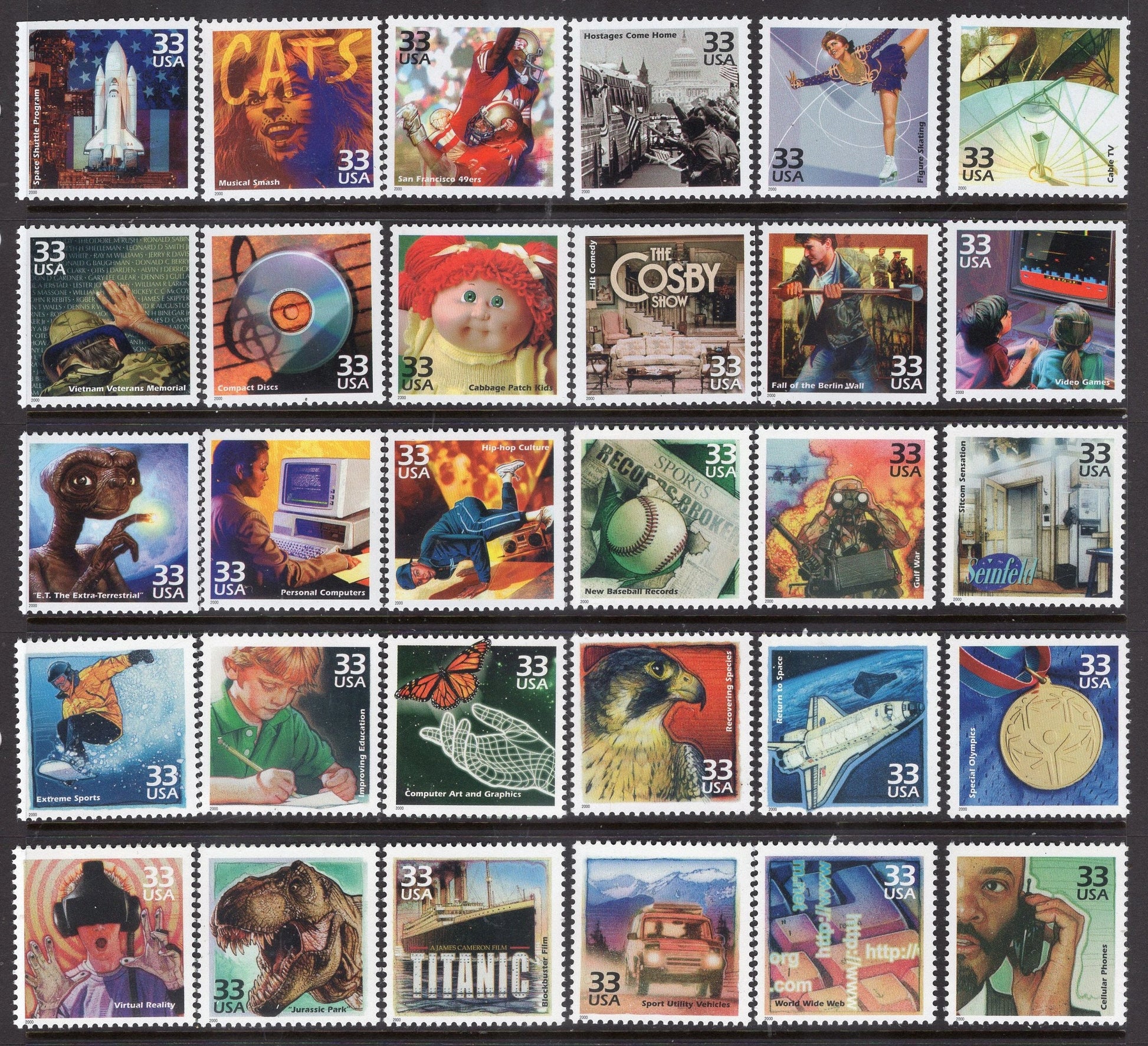 CELEBRATE the CENTURY 150 Lovely MINT Stamps - See 4 Scans Showing Important Events / Scenes 20th Century - Vintage 1998-2000