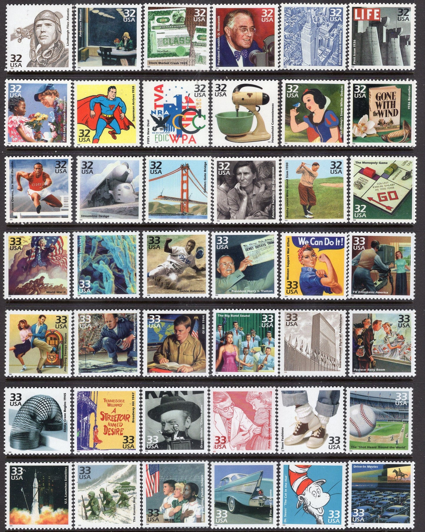 CELEBRATE the CENTURY 150 Lovely MINT Stamps - See 4 Scans Showing Important Events / Scenes 20th Century - Vintage 1998-2000