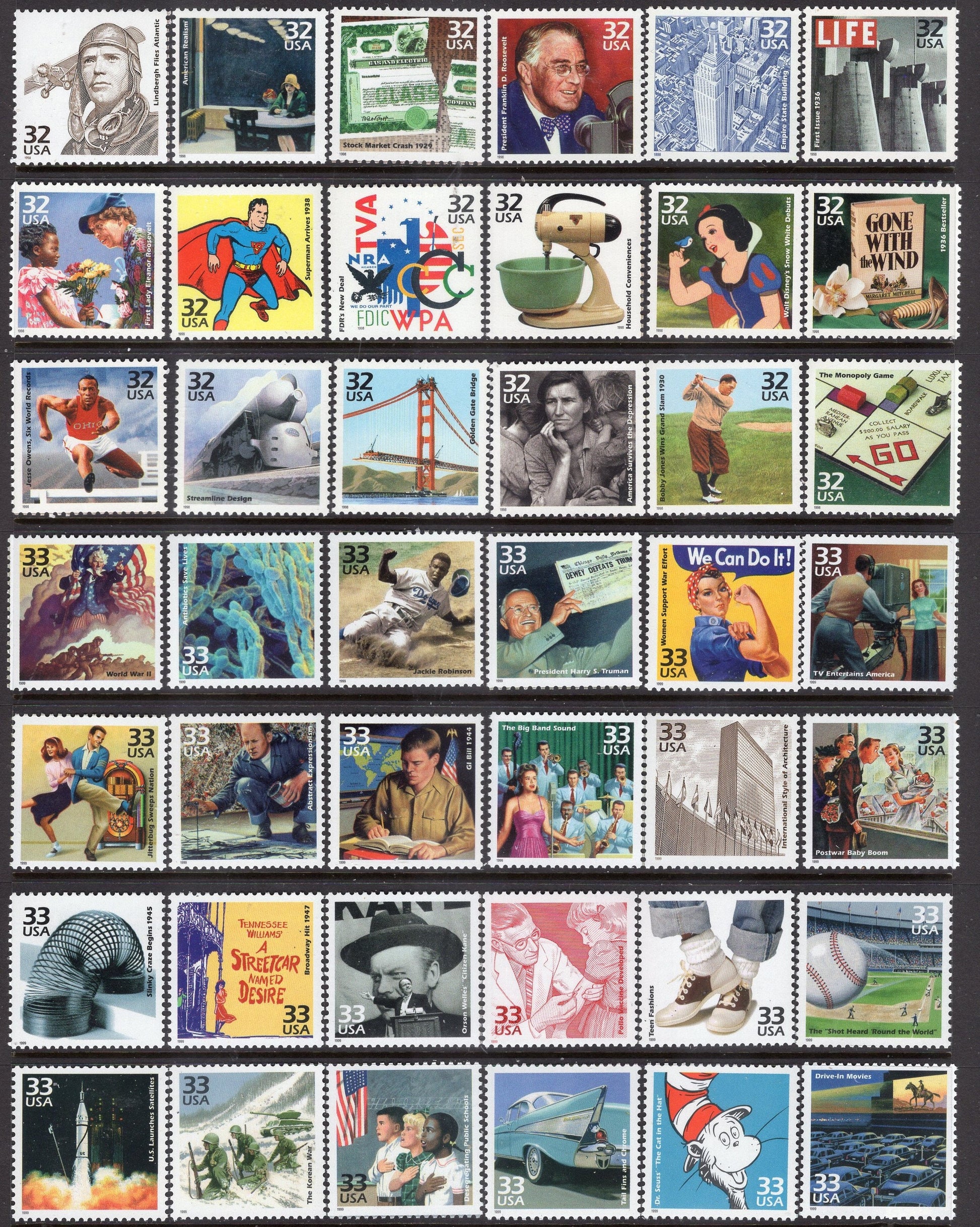 CELEBRATE the CENTURY 150 Lovely MINT Stamps - See 4 Scans Showing Important Events / Scenes 20th Century - Vintage 1998-2000