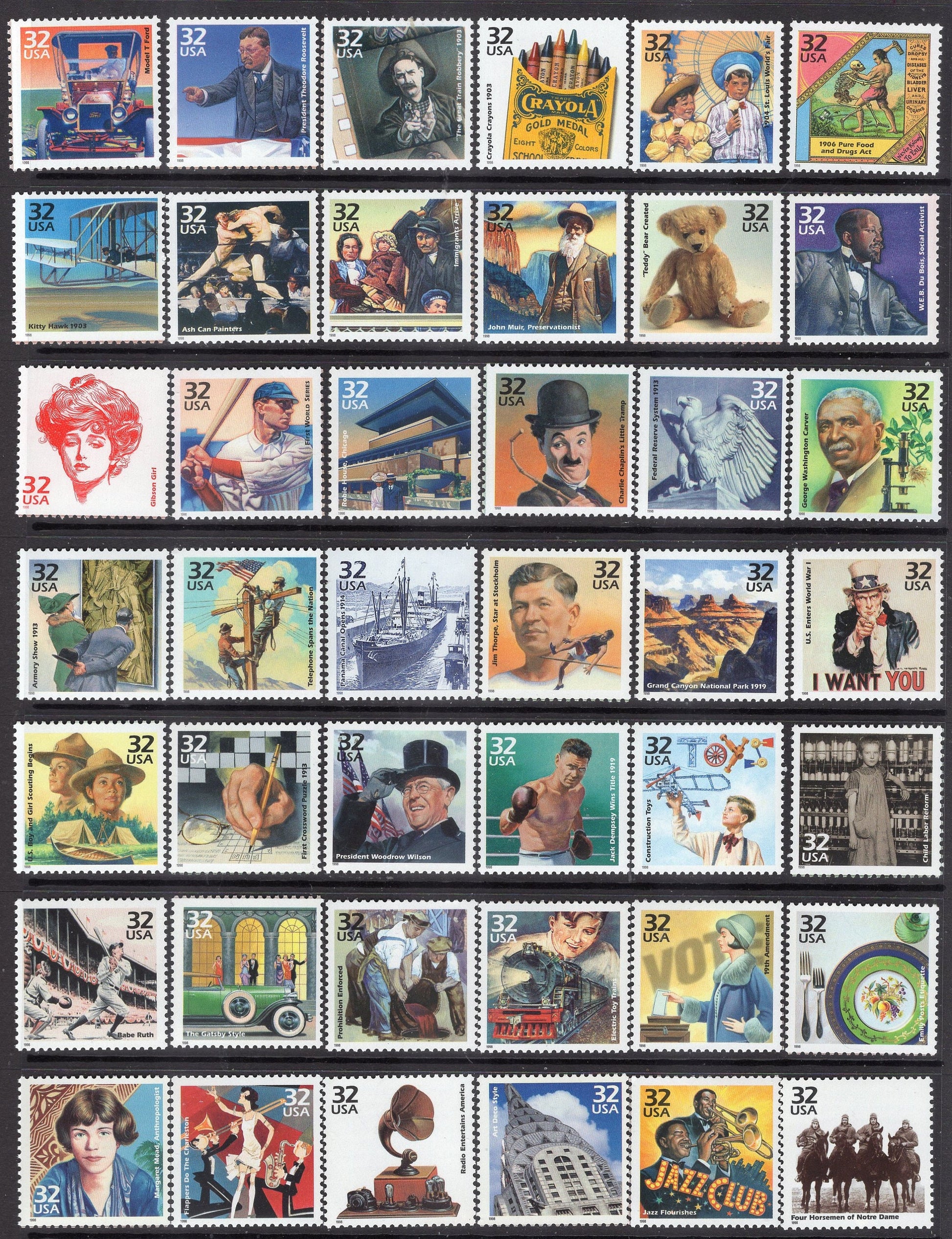 CELEBRATE the CENTURY 150 Lovely MINT Stamps - See 4 Scans Showing Important Events / Scenes 20th Century - Vintage 1998-2000