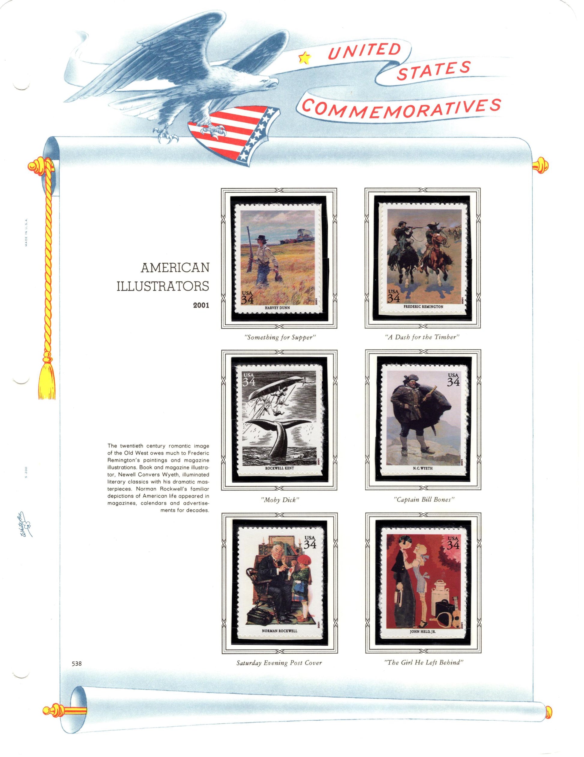 AMERICAN ILLUSTRATORS on USA Stamps inc Remington Kent Parrish Wyeth Rockwell Held etc - 20 Different (no pages)-2001