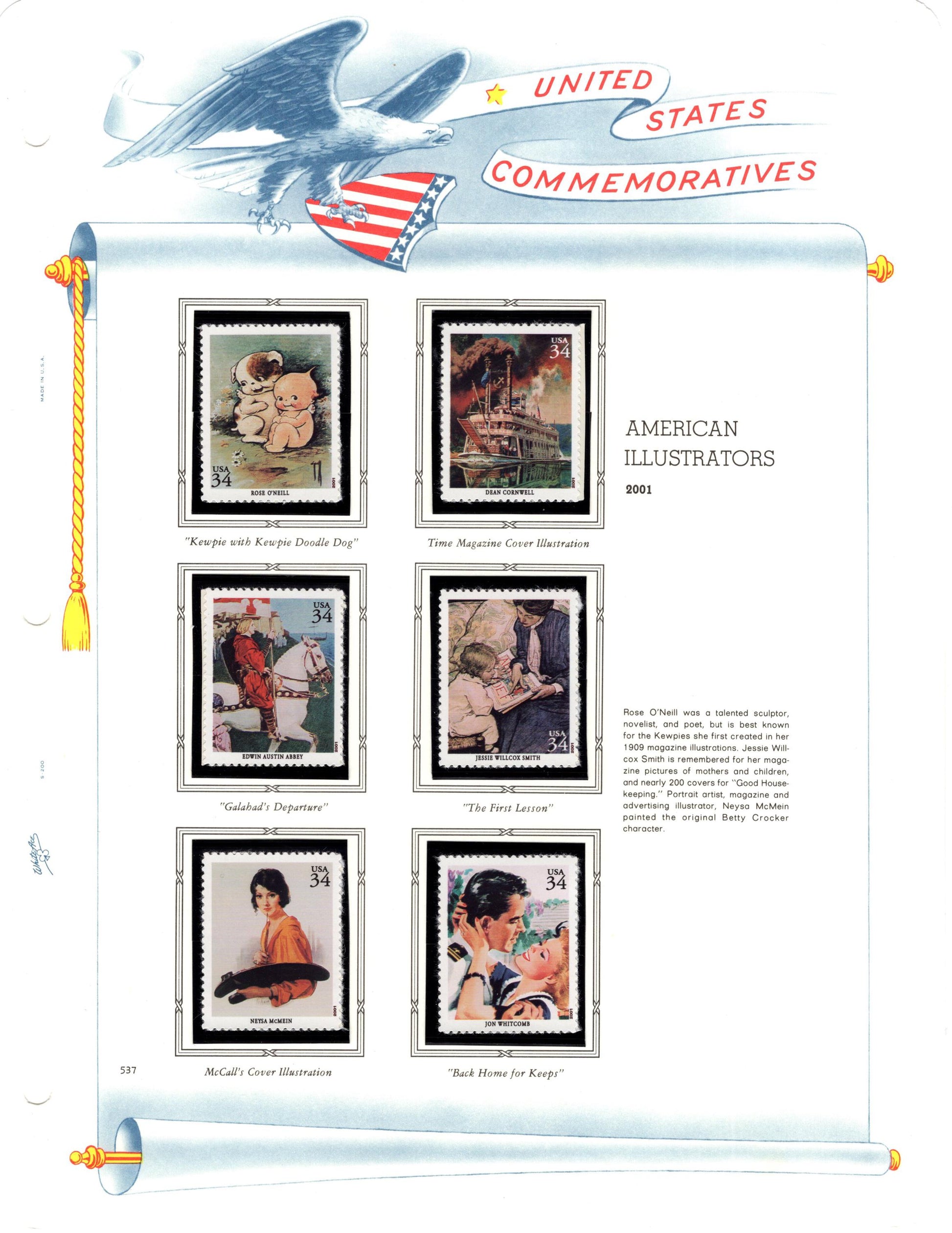 AMERICAN ILLUSTRATORS on USA Stamps inc Remington Kent Parrish Wyeth Rockwell Held etc - 20 Different (no pages)-2001