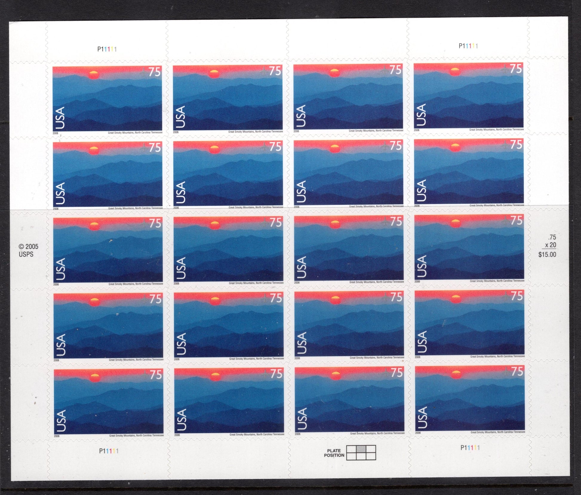 GREAT SMOKY National Park Sheet of 20 Scenic Usa Landscapes Stamps - Unused, Mint Post Office Fresh - Vintage 1999 ping