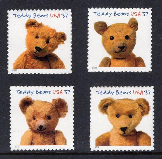 10 TEDDY BEAR ASSORTED Stamps - 37c Rate- Great for Gifting- For Birthdays- For Shower Invites - Even Weddings - Vintage 2002 